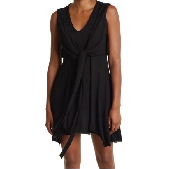 NEW ALLSAINTS BLACK JERSEY TIE-WAIST MINI DRESS - Picture 1 of 7